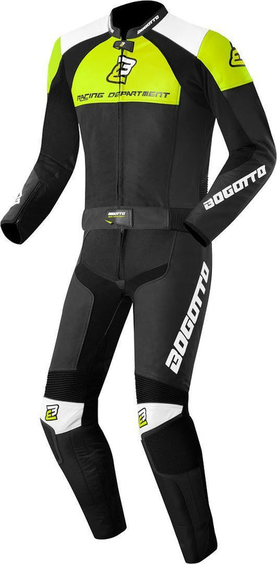 Bogotto Losail Two Piece Motorcycle Leather Suit#color_black-white-yellow