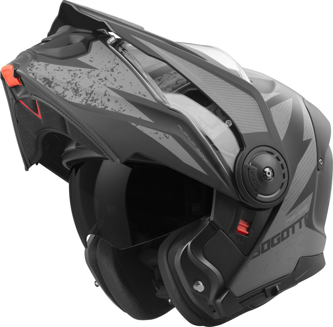 Bogotto FG-102 Safari Fiberglass Flip-Up Helmet#color_black-matt-grey