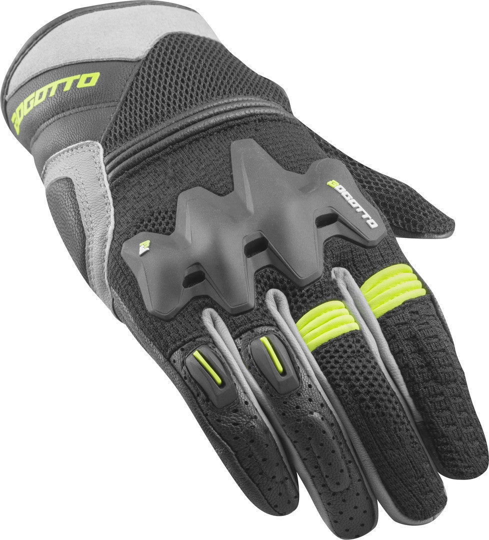 Bogotto Xatran perforated Motorcycle Gloves#color_black-grey-neon-yellow