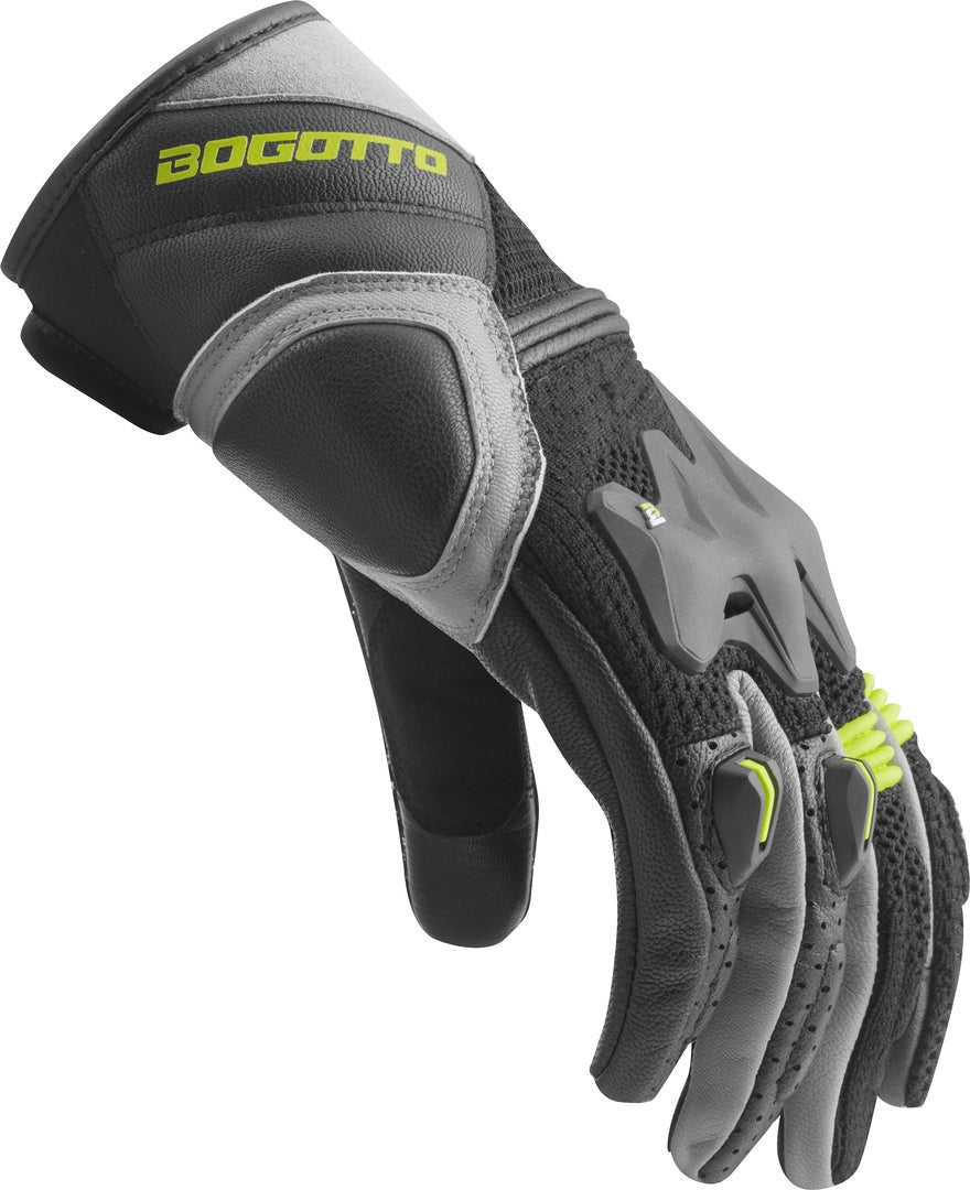 Bogotto Xatran perforated Motorcycle Gloves#color_black-grey-neon-yellow