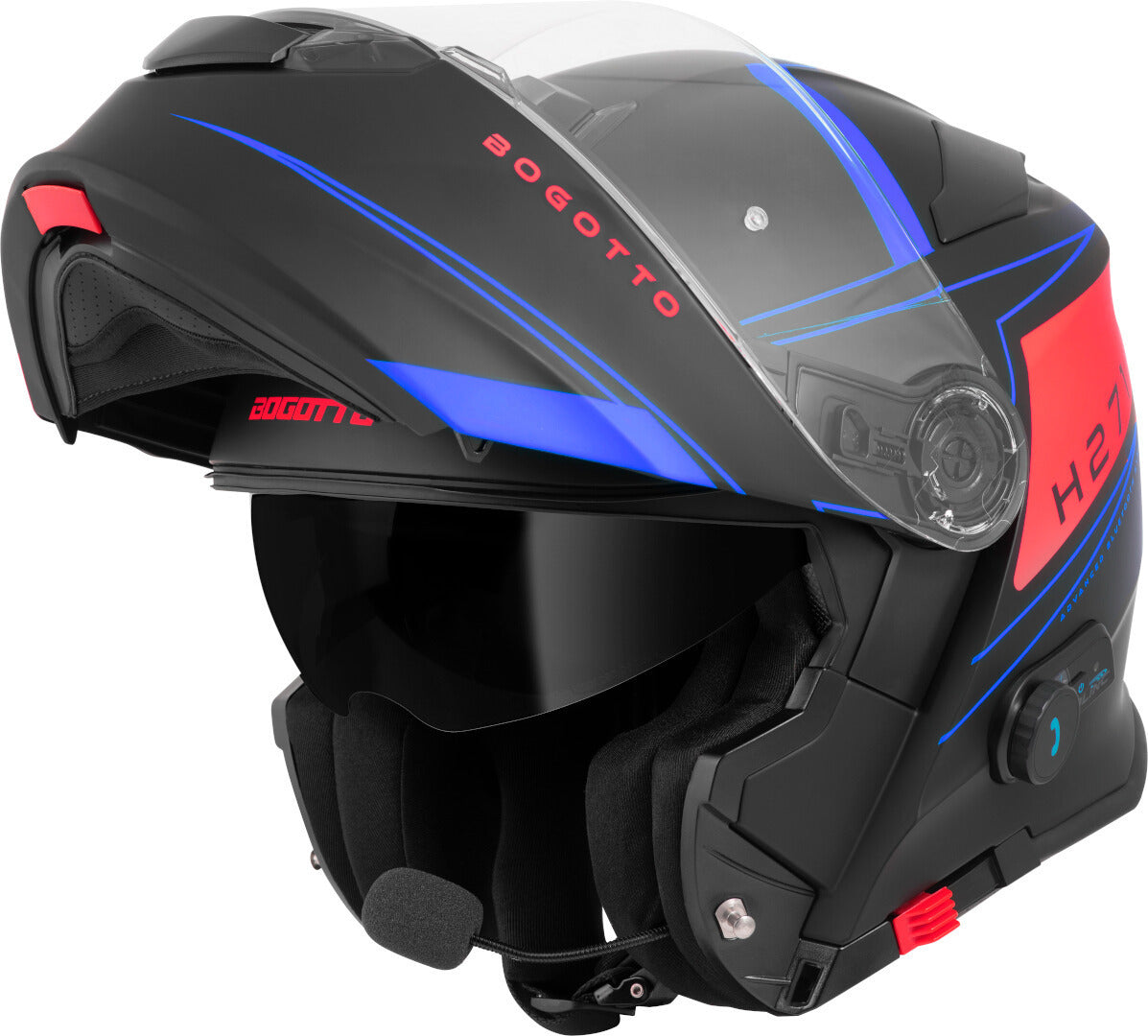 Bogotto H271 Taog Bluetooth Helmet#color_black-matt-red-blue