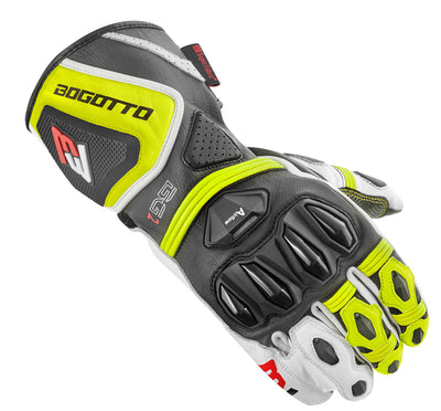 Bogotto Monza perforated Motorcycle Gloves#color_black-white-fluo-yellow