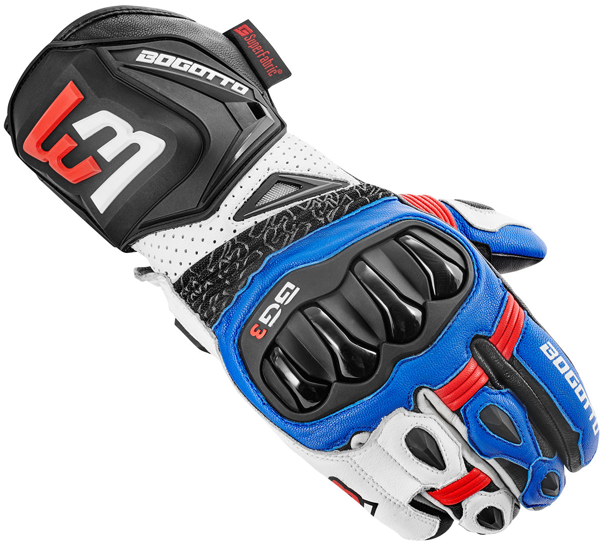 Bogotto Sugello perforated Motorcycle Gloves#color_blue-white-red