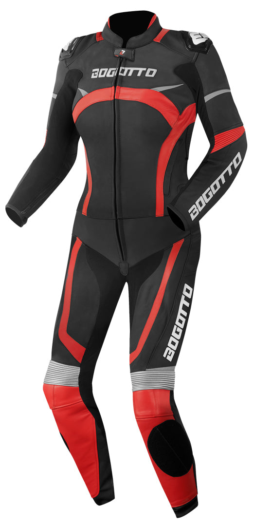 Bogotto Misano Two Piece Ladies Motorcycle Leather Suit#color_black-red