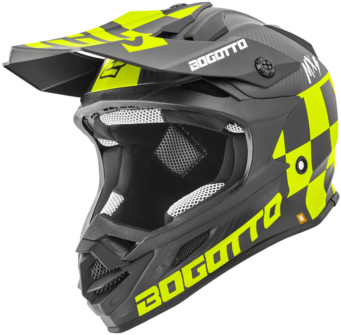 Bogotto V328 Xadrez Carbon Motocross Helmet#color_black-yellow