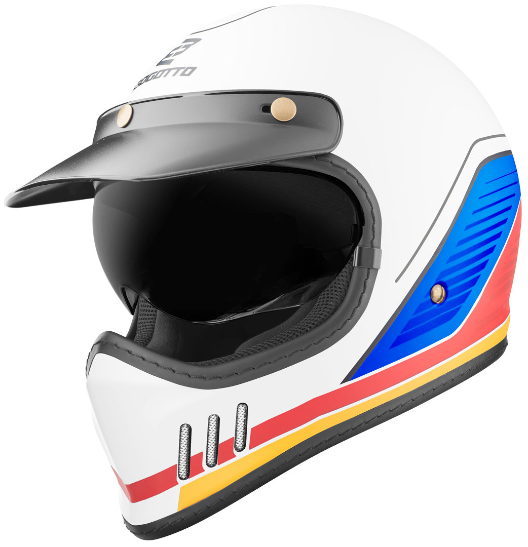 Bogotto FF980 EX-R Caferacer Cross Helmet#color_white-blue-red