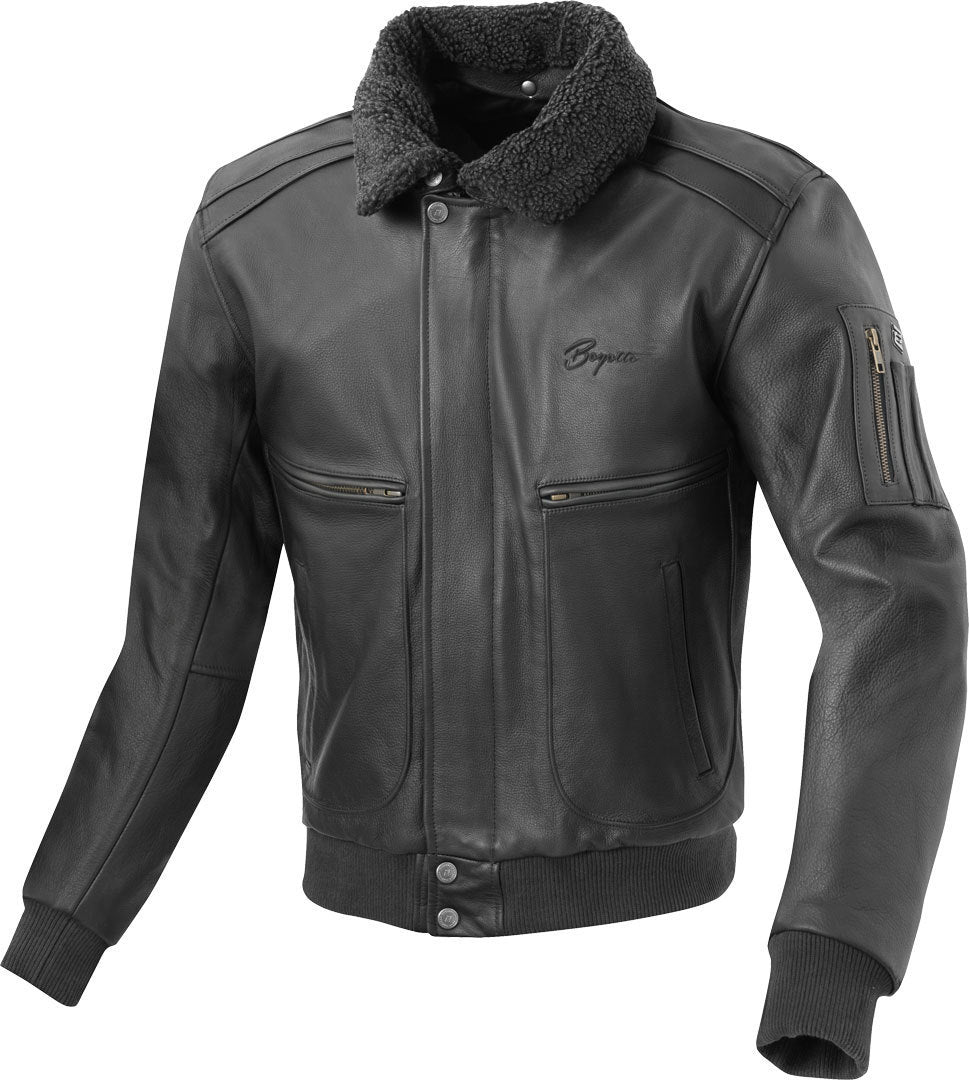 Bogotto Aviator Motorcycle Leather Jacket#color_black