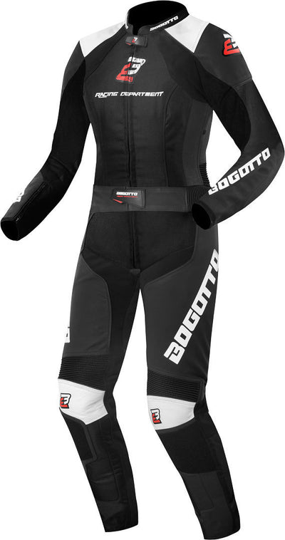 Bogotto Losail Two Piece Ladies Motorcycle Leather Suit#color_black-white