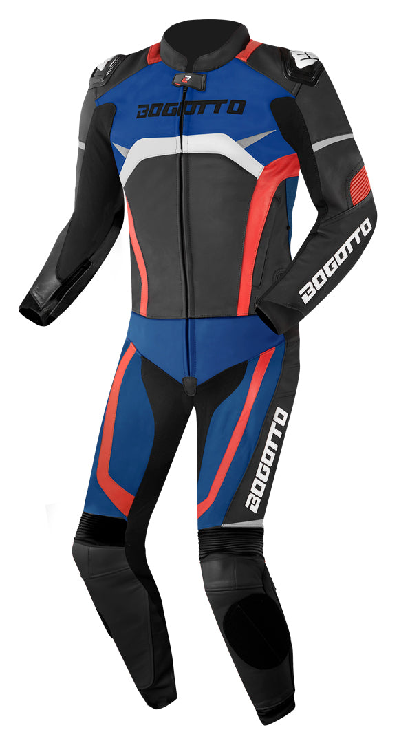 Bogotto Misano Two Piece Motorcycle Leather Suit#color_black-white-red-blue