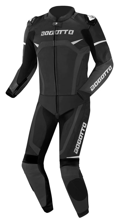 Bogotto Misano Two Piece Motorcycle Leather Suit#color_black-grey