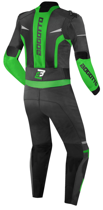 Bogotto Misano Two Piece Motorcycle Leather Suit#color_black-green