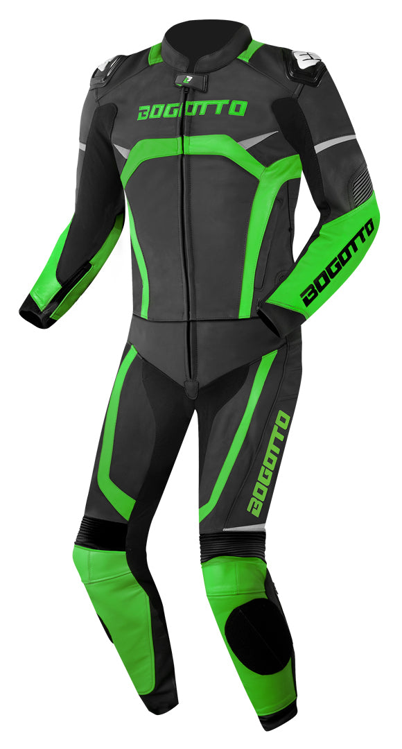 Bogotto Misano Two Piece Motorcycle Leather Suit#color_black-green