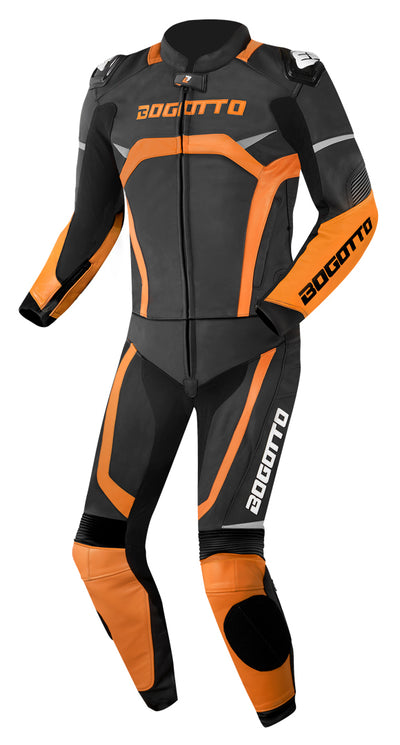 Bogotto Misano Two Piece Motorcycle Leather Suit#color_black-orange