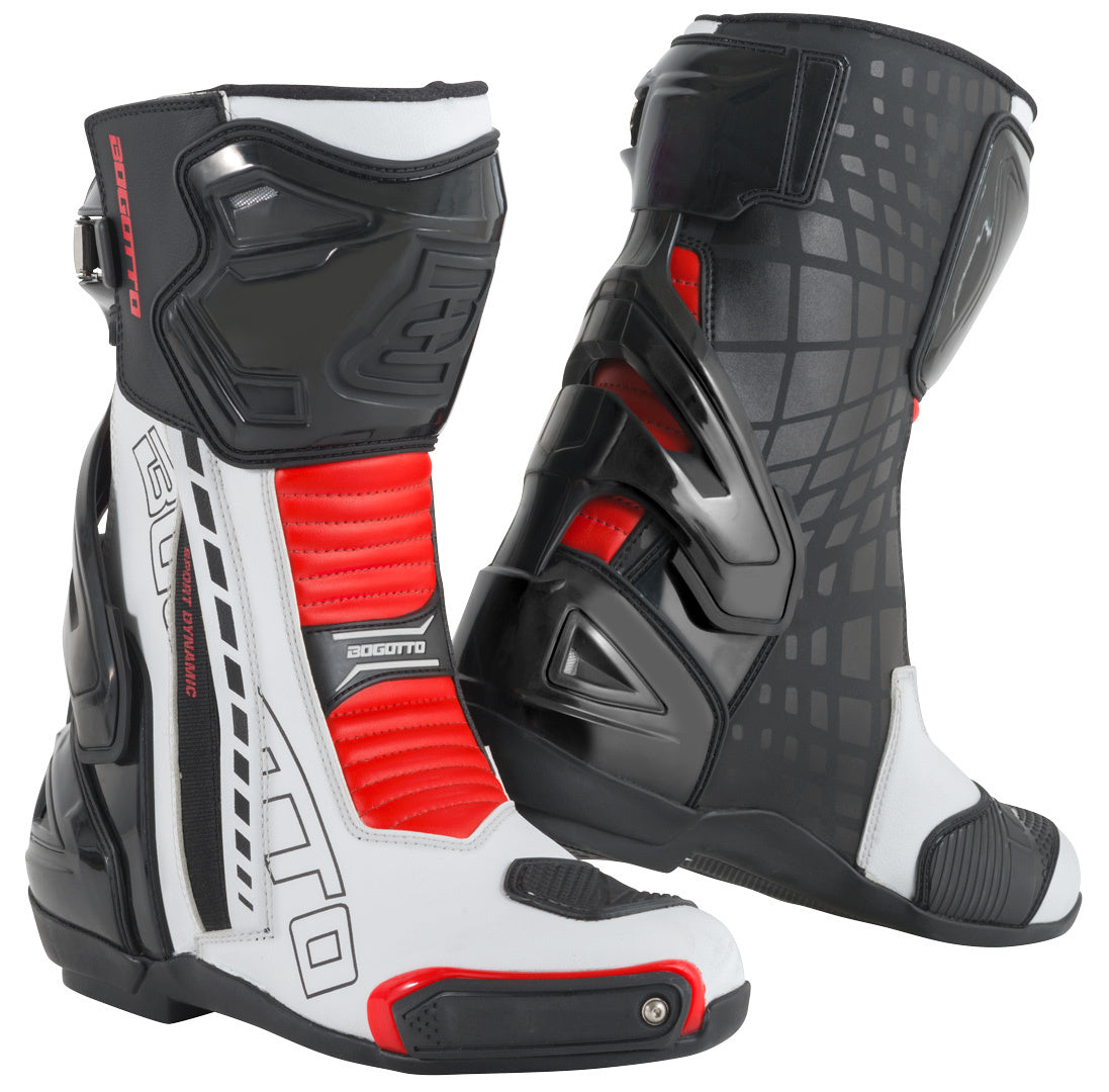 Bogotto Donington Motorcycle Boots#color_white-black-red