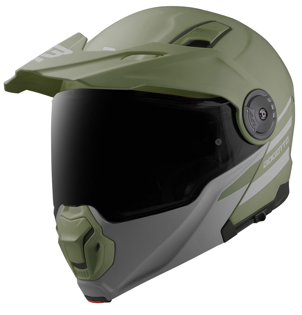 Bogotto FG-102 Fiberglass Enduro / Flip-Up Helmet#color_green-matt