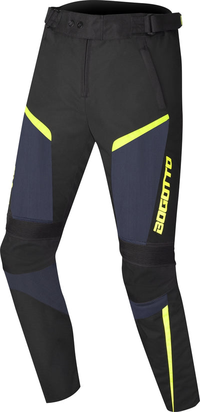 Bogotto Blaze-Air Motorcycle Textile Pants#color_black-blue-fluo-yellow