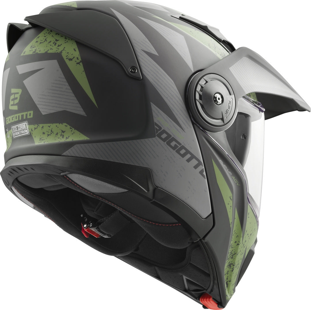Bogotto FG-102 Safari Fiberglass Enduro / Flip-Up Helmet#color_black-matt-grey-green