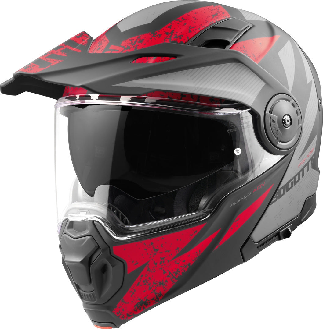Bogotto FG-102 Safari Fiberglass Enduro / Flip-Up Helmet#color_black-matt-grey-red