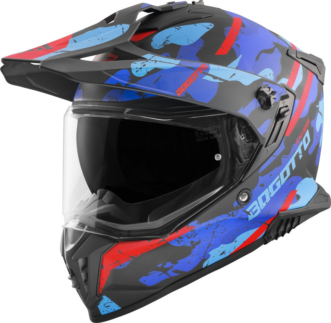 Bogotto FG-601 Sniper Fiberglass Enduro Helmet#color_black-matt-red-blue
